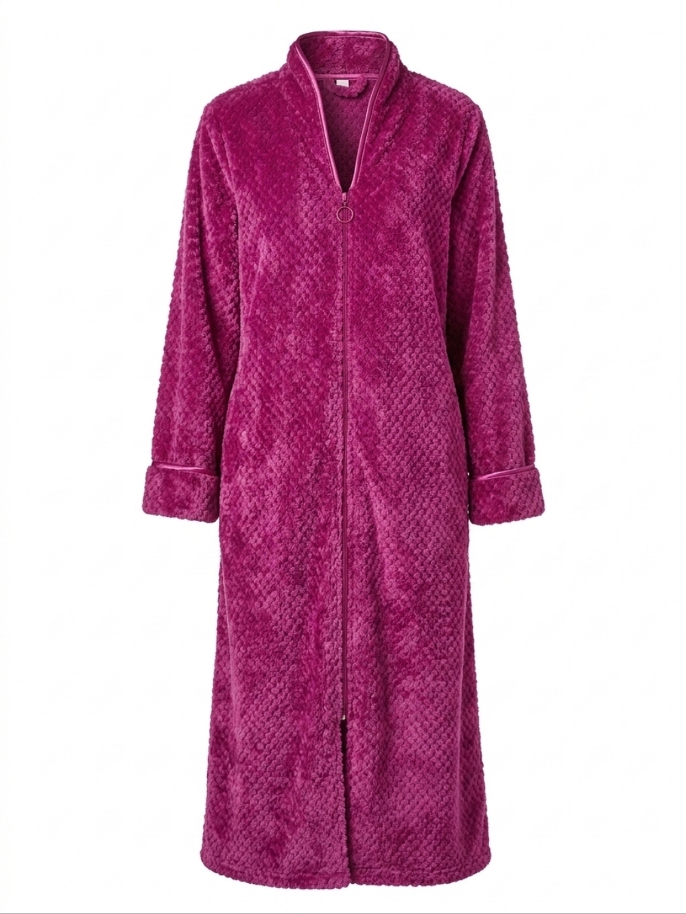 Plush Fuchsia Zip Front Robe Coat | Soft Textured Lounge Duster XL Cozy Chic